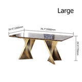 78.7" Espresso Modern Dining Table with Marble Top & Stainless Steel Pedestal Rectangle