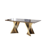 78.7" Espresso Modern Dining Table with Marble Top & Stainless Steel Pedestal Rectangle