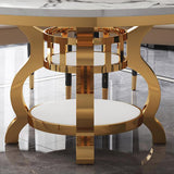 Mesa de comedor redonda moderna de 51.2" con tapa de mármol y pedestal de acero inoxidable en blanco