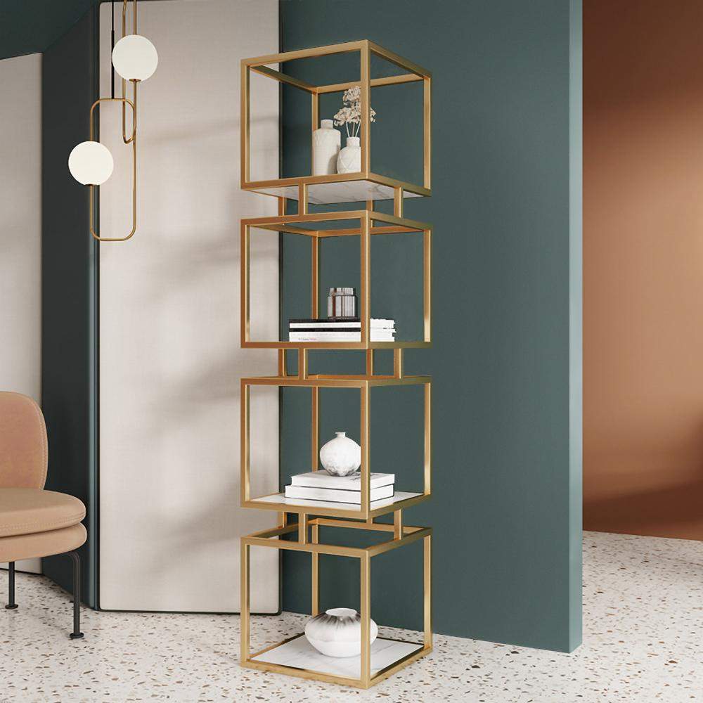 Modern Simple Gold Cube Bookcase with Metal Tower Display Shelf-Bookcases &amp; Bookshelves,Furniture,Office Furniture