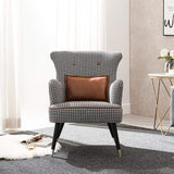 Green Cotton Linen Houndstooth Side Chair with Gold Legs-Richsoul-Chairs &amp; Recliners,Furniture,Living Room Furniture