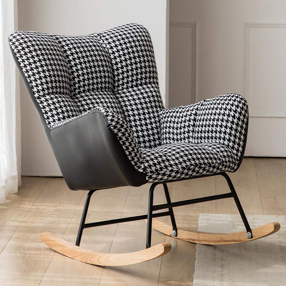 Modern Accent Chair Tufted Upholstered Rocking Chair with PU Leather and Cotton & Linen-Richsoul-Chairs &amp; Recliners,Furniture,Living Room Furniture