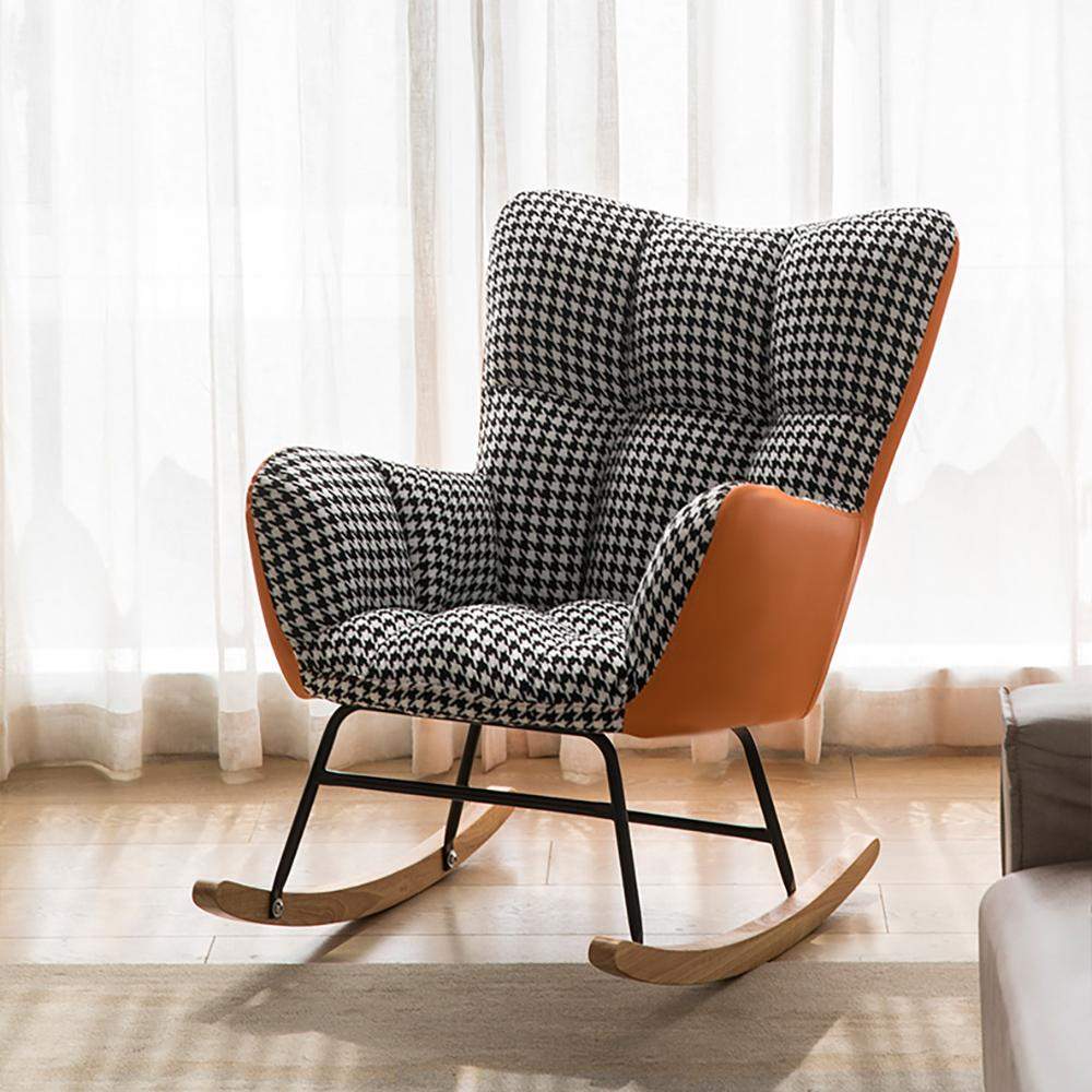 Modern Accent Chair Tufted Upholstered Rocking Chair with PU Leather and Cotton & Linen-Richsoul-Chairs &amp; Recliners,Furniture,Living Room Furniture
