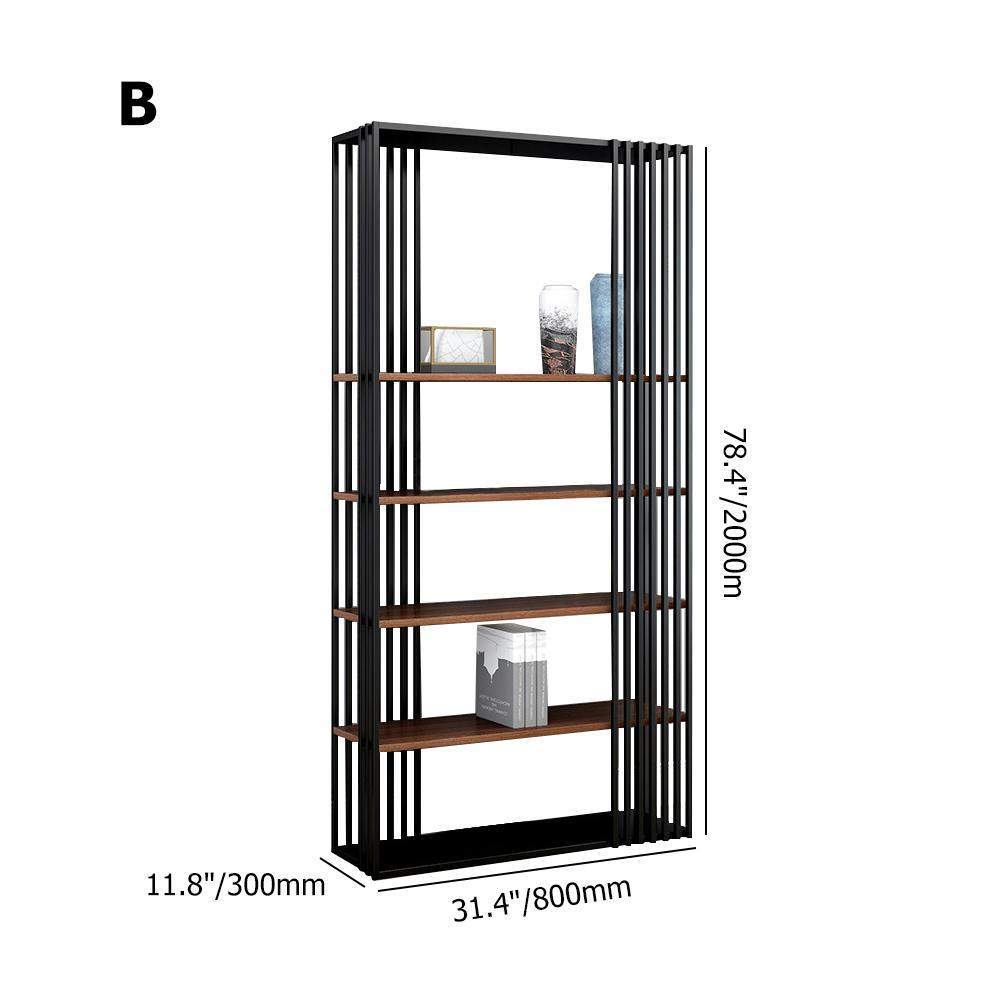 Modern Metal  Etagere Bookshelf Freestanding with 5 Shelving Black & Walnut-Bookcases &amp; Bookshelves,Furniture,Office Furniture