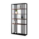 Modern Metal  Etagere Bookshelf Freestanding with 5 Shelving Black & Walnut-Bookcases &amp; Bookshelves,Furniture,Office Furniture