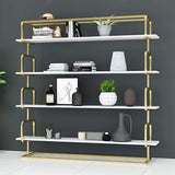 70.9" Modern Freestanding Etagere Bookshelf in Gold & White-Bookcases &amp; Bookshelves,Furniture,Office Furniture