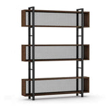 Contemporary Mesh 5-Tiered Etagere Bookshelf in Black & Walnut-Bookcases &amp; Bookshelves,Furniture,Office Furniture