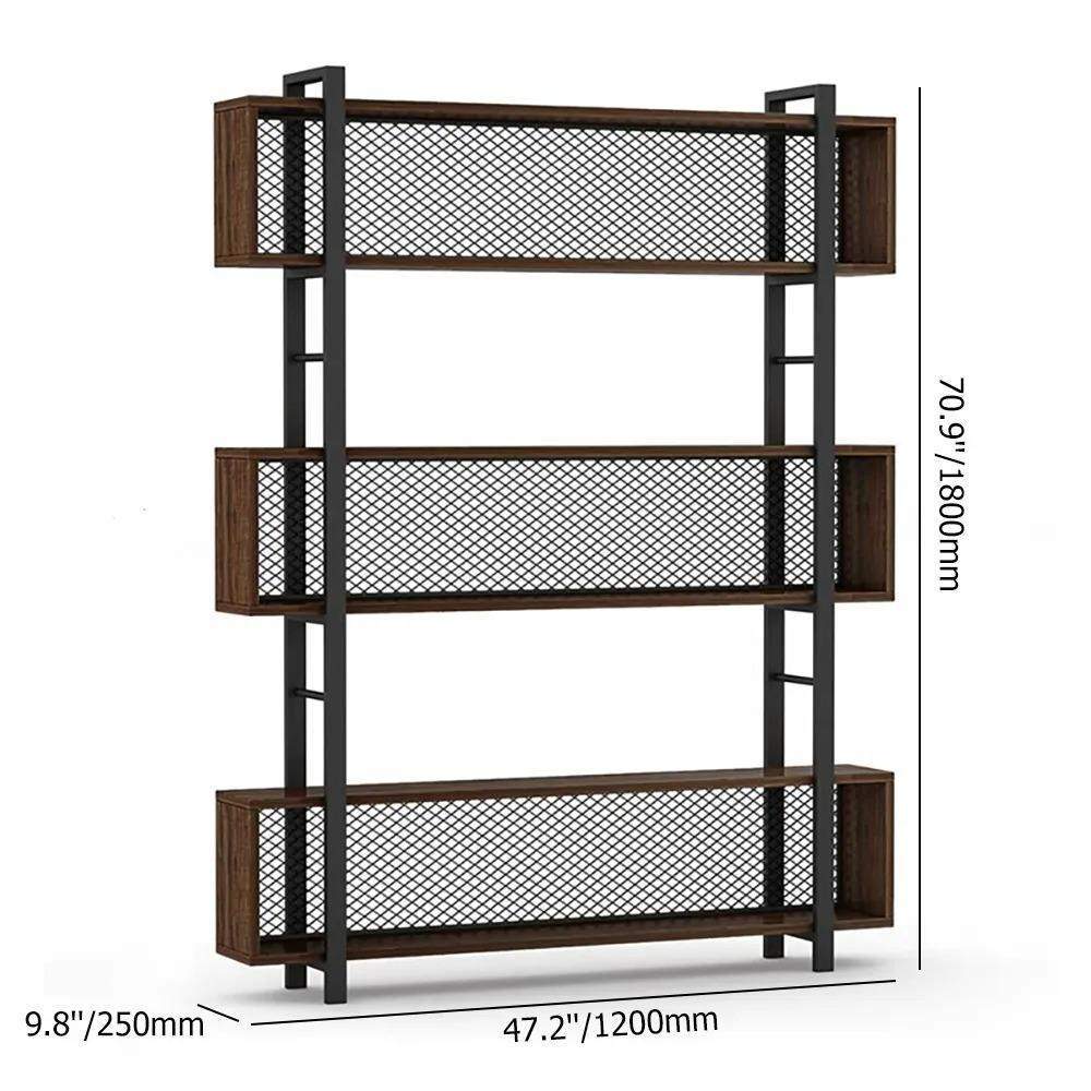 Contemporary Mesh 5-Tiered Etagere Bookshelf in Black & Walnut-Bookcases &amp; Bookshelves,Furniture,Office Furniture