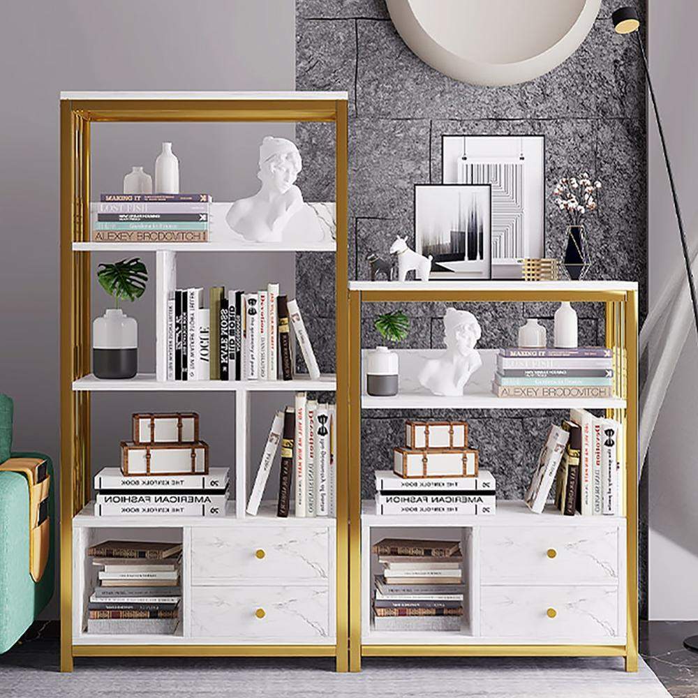 Luxury Rectangle Etagere Bookshelf with 2 Drawers-Bookcases &amp; Bookshelves,Furniture,Office Furniture