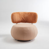 Round Light Brown Accent Chair Boucle & LeathAire Upholstery for Living Room