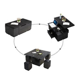 Multifunctional Lift Top Sintered Stone Top Folding Black Coffee Table With Storage,4 Leather Stools