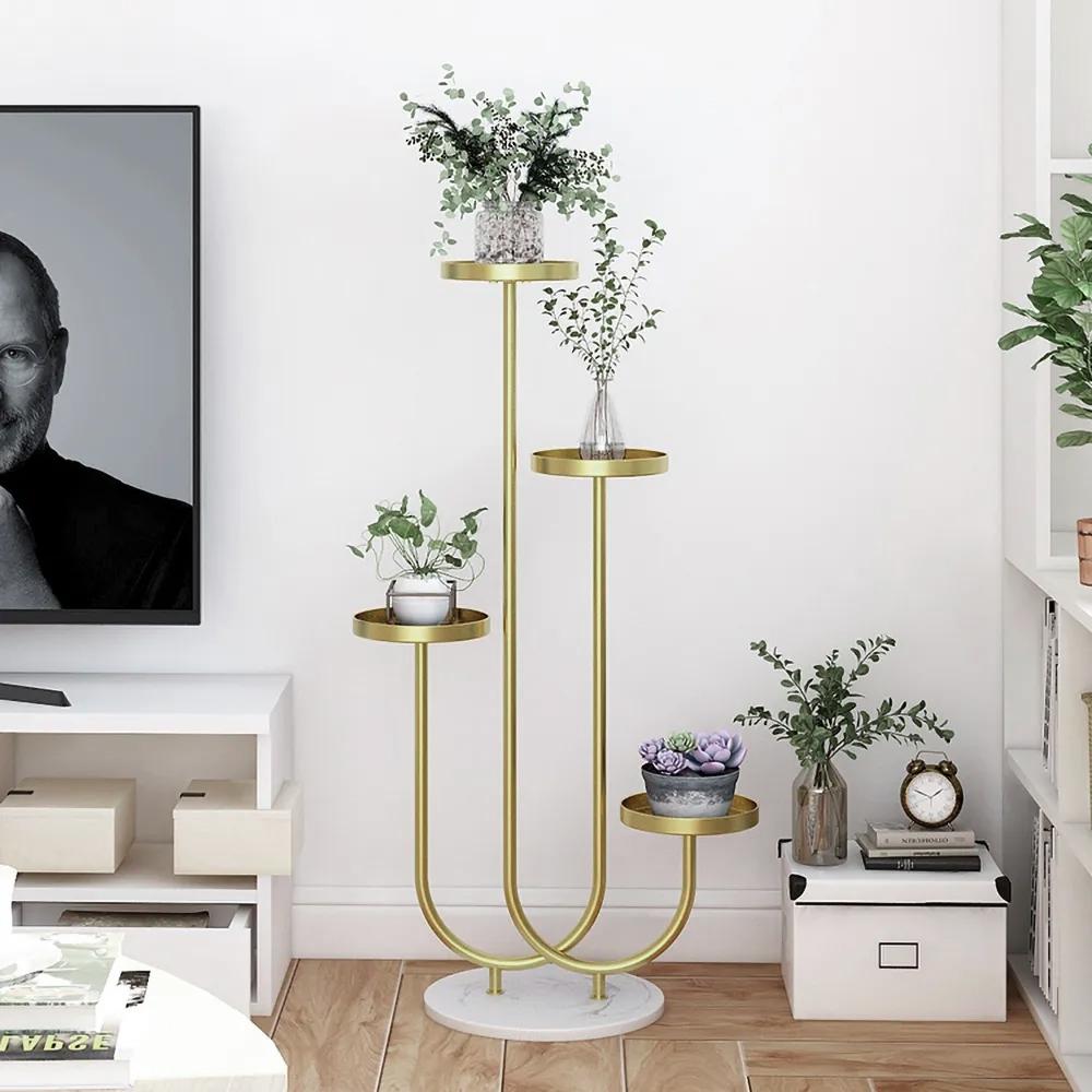 59.1 Tall Metal Plant Stand Indoor Modern 7 Tier Ladder Planter in Gold &  White