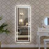 Miroir mural pleine longueur avec lumières 55 x 21 miroir de vinaigrette à LED sans cadre blanche