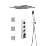Moderno sistema de ducha de lluvia termostático cromado de 16" con ducha de mano y 3 rociadores para el cuerpo