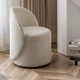 Modern Beige Round Swivel Vanity Stool Boucle Accent Chair with Semi-Circular Back