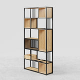 Librería geométrica moderna de acero negro de 78 "Estantería de 6 niveles Estantería alta de madera para libros