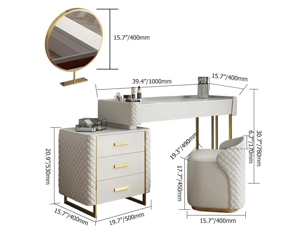  UNNS Tocador blanco con espejo redondo y 1 cajón grande y 1  cajón pequeño, mesa de maquillaje para dormitorio (tamaño : 39.4 in) :  Hogar y Cocina