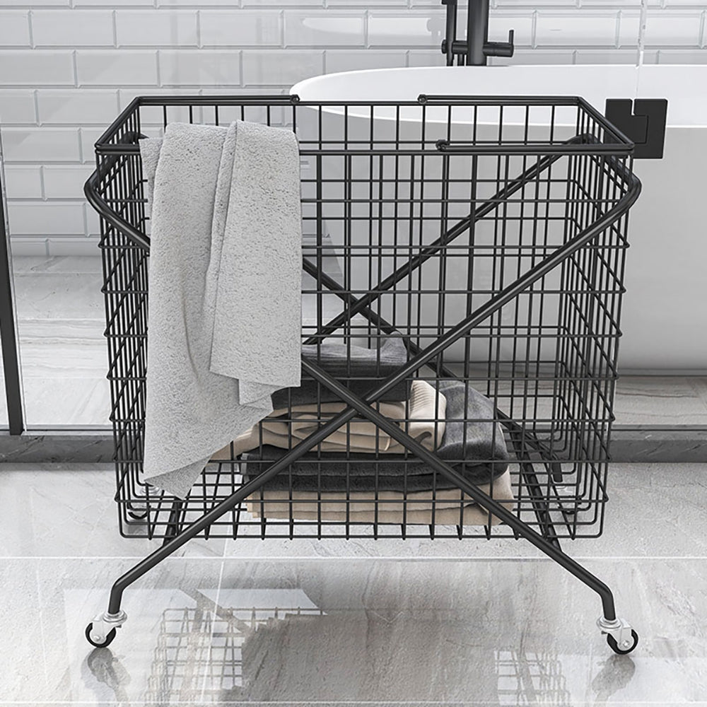Collapsible Black Laundry Basket 22 x 23 Metal Laundry Hamper on Wheels