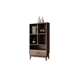 Ultic Modern Walnut Bookshelf Bookcase with Metal Frame and Drawer