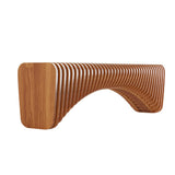 Modern Natural Wooden Curved Entryway Bench Seat Vertical Linear Surface