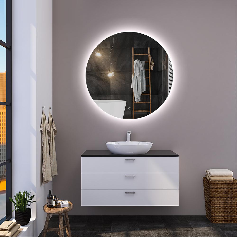24" Frameless Round LED Bathroom Wall Mirror Acrylic Anti-Fog