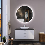 24 "Miroir mural de salle de bain à LED rond sans cadre