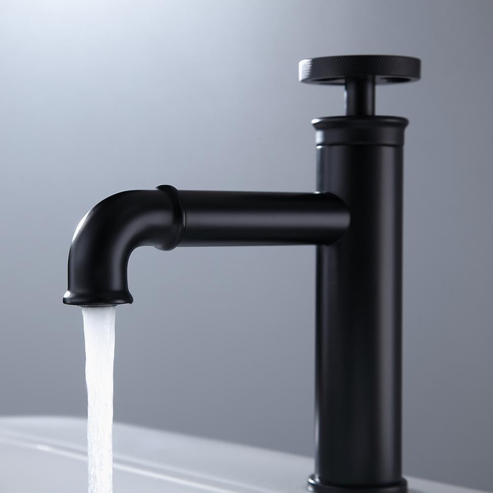 Industrial Matte Black Single Hole Bathroom Faucet Single Handle Brass