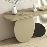 39.4" Modern Console Table Rectangular Wood Entryway Table with Circle Base Light Khaki