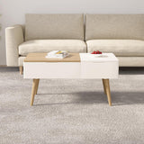 White & Natural Wooden Rectangular Multifunctional Coffee Table with Drawer Lift-Top Storage Table