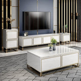 Mueble de TV Medally Modern White con cajón Consola multimedia dorada para televisores de hasta 85"