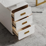 63" Modern White Executive Desk with Drawers & Side Cabinet in Gold Base