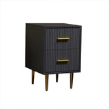 Modern White Rectangle Nightstand with 2 Drawers and Gold Metal Base