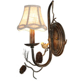 Rustic Pinecone Branch Bird Perching Fabric Shade 1-Light Indoor Wall Lamp