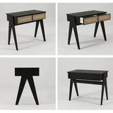 Moderner schwarzer Rattan Schreibtisch Home Office Schreibtisch mit Schubladen Schreibtisch aus Holz
