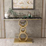 White Narrow Console Table Marble Top Entryway Table with Metal Base