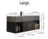40" Floating Black & Gray Bathroom Vanity with Stone Vessel Sink with 2 Drawers