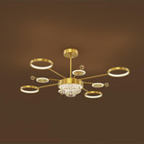 Goldfarbener LED-Kronleuchter 9-Licht-Sputnik-Deckenleuchte mit Kristallakzenten