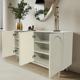 55" White Arch Sideboard Buffet with 4 Doors Carved Credenza