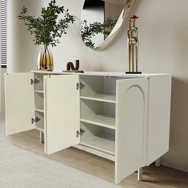 55" White Arch Sideboard Buffet With 4 Doors Carved Credenza-Wehomz