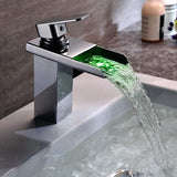 Modern LED Waterfall Single Handle One-Hole Faucet for Bathroom Sinks Polished Chrome