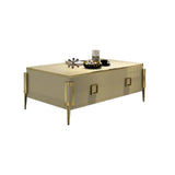 Vectic Modern Gold Rectangular Coffee Table with Drawers & Tempered Glass Tabletop