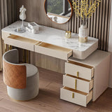 39.4" White Marble Top Makeup Vanity with Drawers & 1 Cabinet