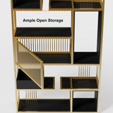 78" modernes schwarzes geometrisches Bücherregal aus schwarzem Stahl, 6-stöckiges Bücherregal, hohes Bücherregal aus Holz