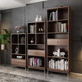 Ultic Modern Walnut Bookshelf Bookshelf مع إطار معدني ودرج