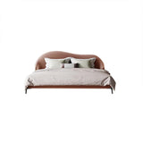 Light Pink Queen Bed Velvet Upholstered Platform Bed with Metal Legs