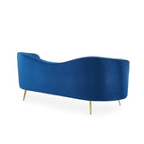 Florie Luxury - Sofá de terciopelo de alto rendimiento curvado capitoné con canal vertical de 72" en azul