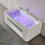 60" Modern Acrylic Rectangular Whirlpool Water Massage Bathtub in Chromatherapy LED
