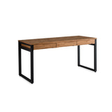 47.2" Modern Wooden Natural & Black Office Desk with Drawers & Metal Legs