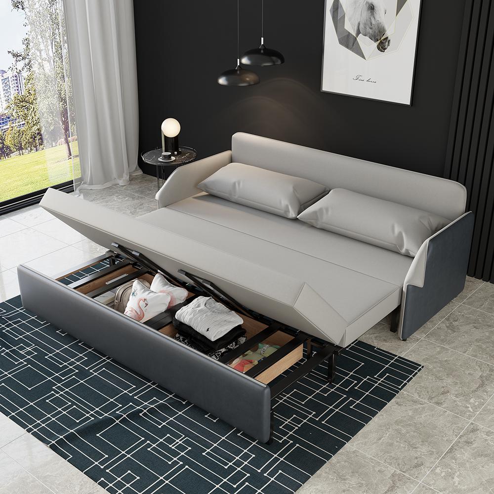 76.8" Convertible Storage Sofa Leather Cotton&linen Upholstered Full Sleeper Sofa