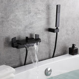 Wandmontierter Wasserfall-2-Griff-Mattschwarz-Badewannenfüller mit Handbrause